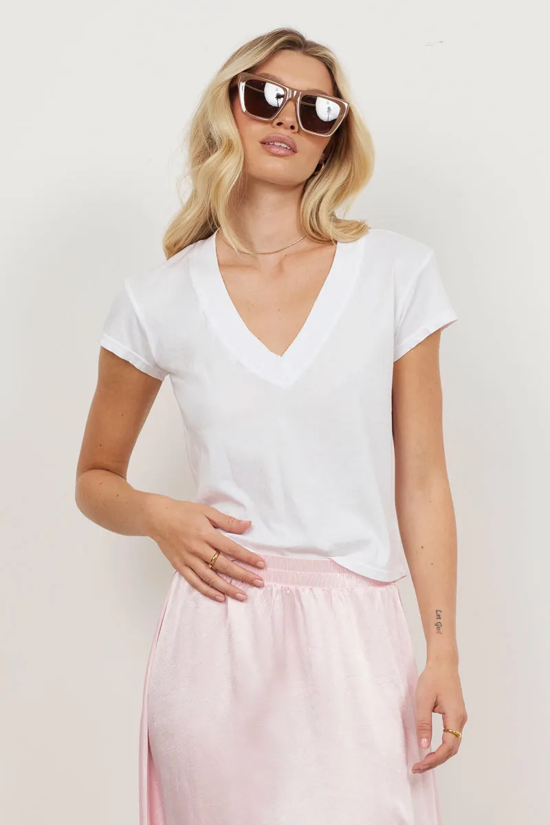 SURI ORGANIC DEEP V CAP SLEEVE TEE