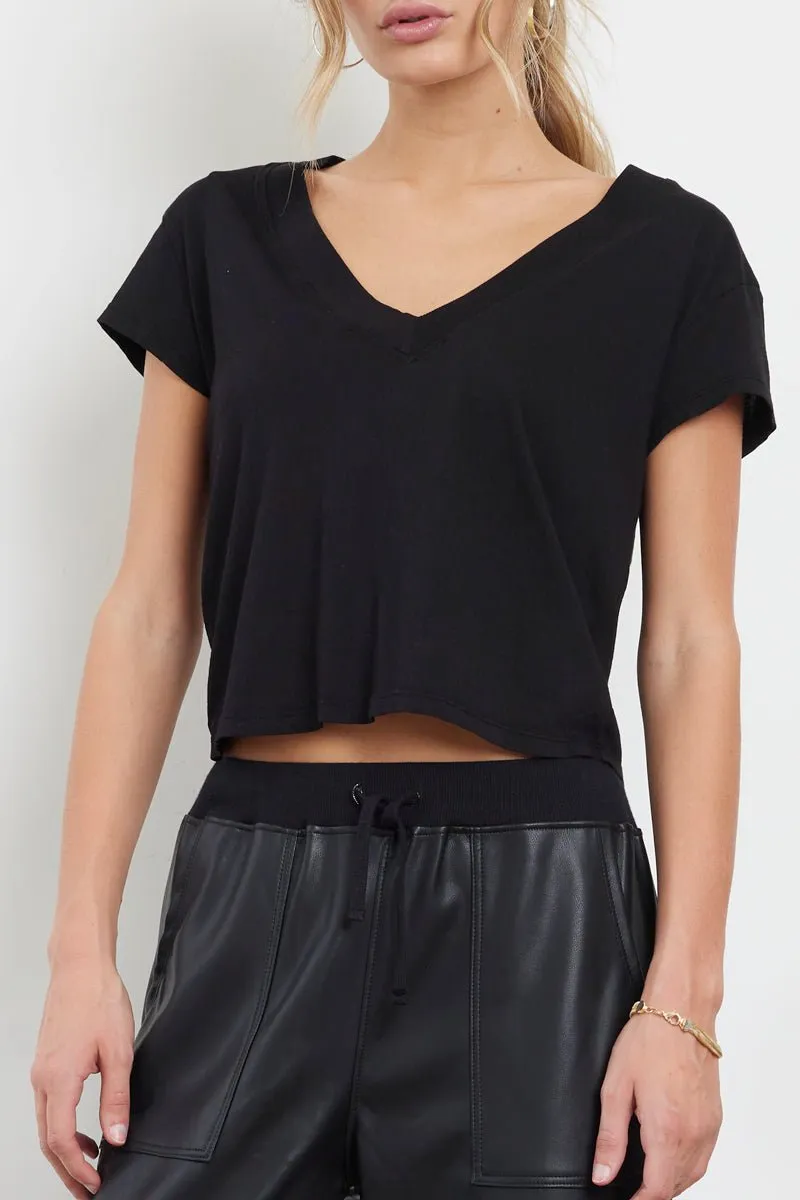 SURI ORGANIC DEEP V CAP SLEEVE TEE