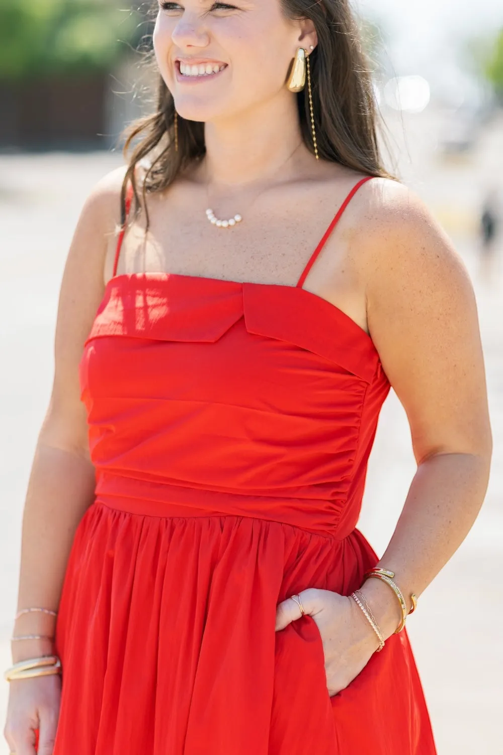 Suzie Shirring Detail Midi Dress