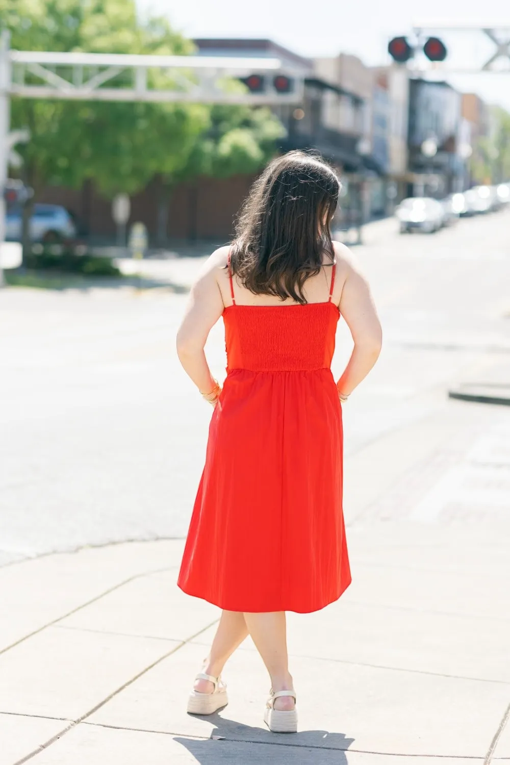 Suzie Shirring Detail Midi Dress
