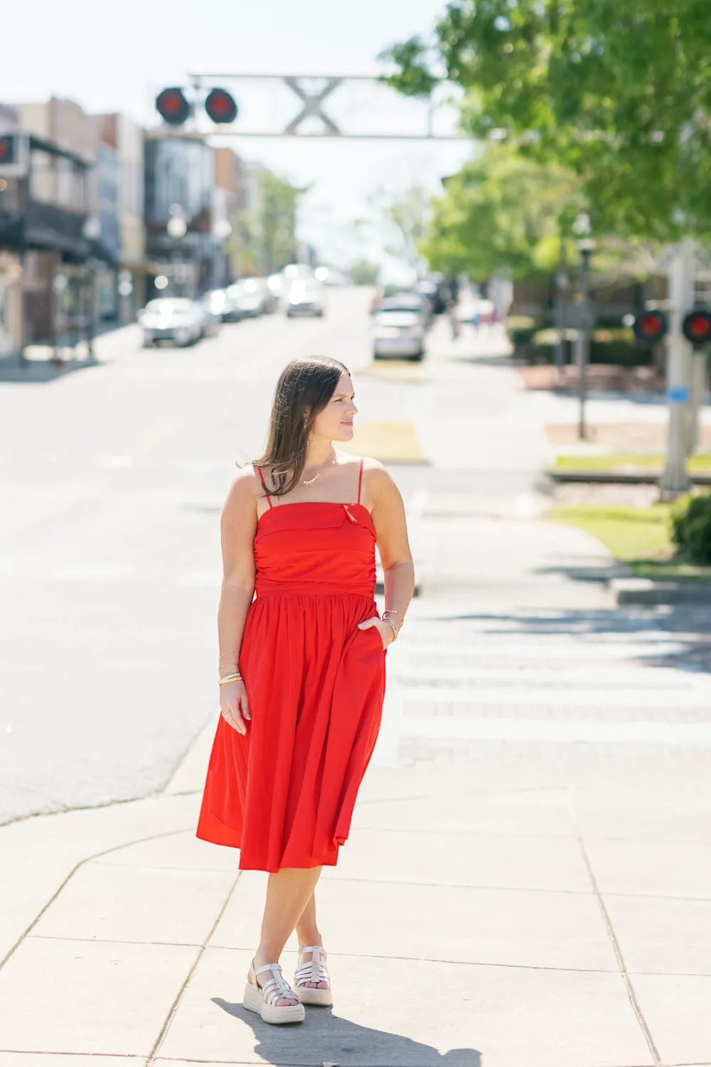 Suzie Shirring Detail Midi Dress