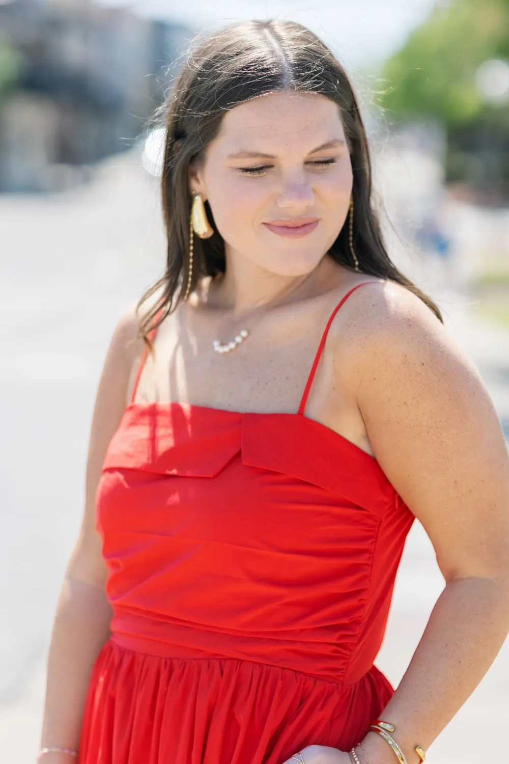 Suzie Shirring Detail Midi Dress