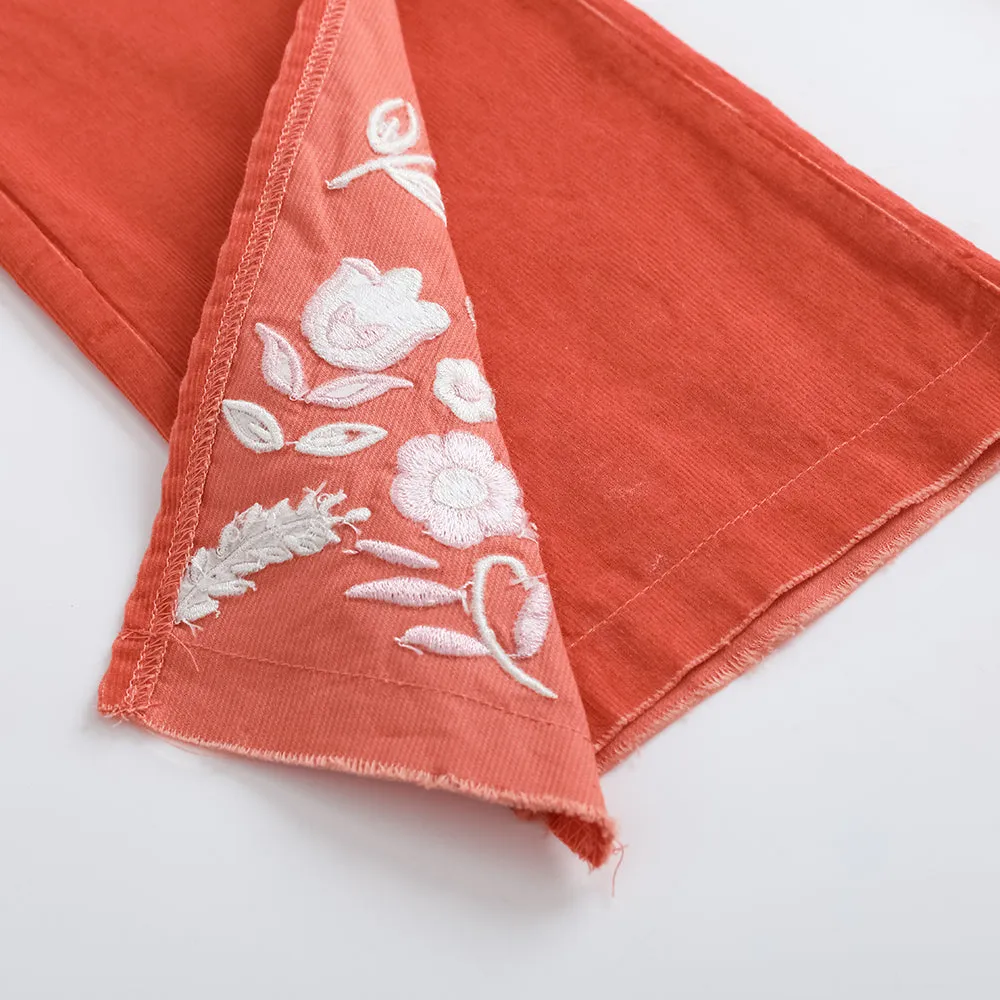 Vauva FW23 - Girls Embroidered Flared Pants (Red)