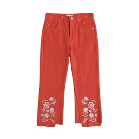 Vauva FW23 - Girls Embroidered Flared Pants (Red)