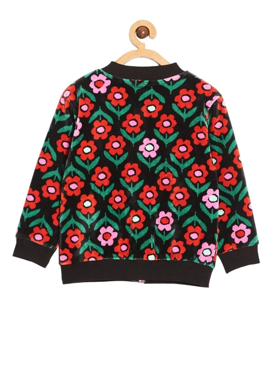 Vivid Floral Girls Velvet Bomber Jacket