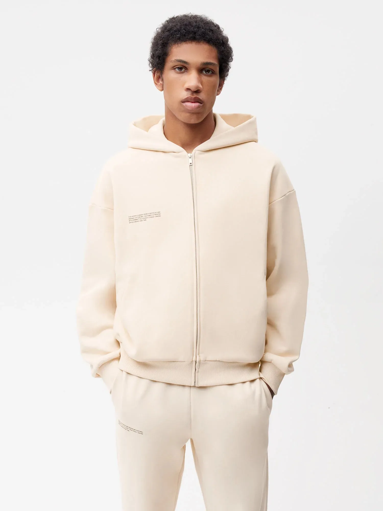 Wide Fit Zipped Hoodie—sand