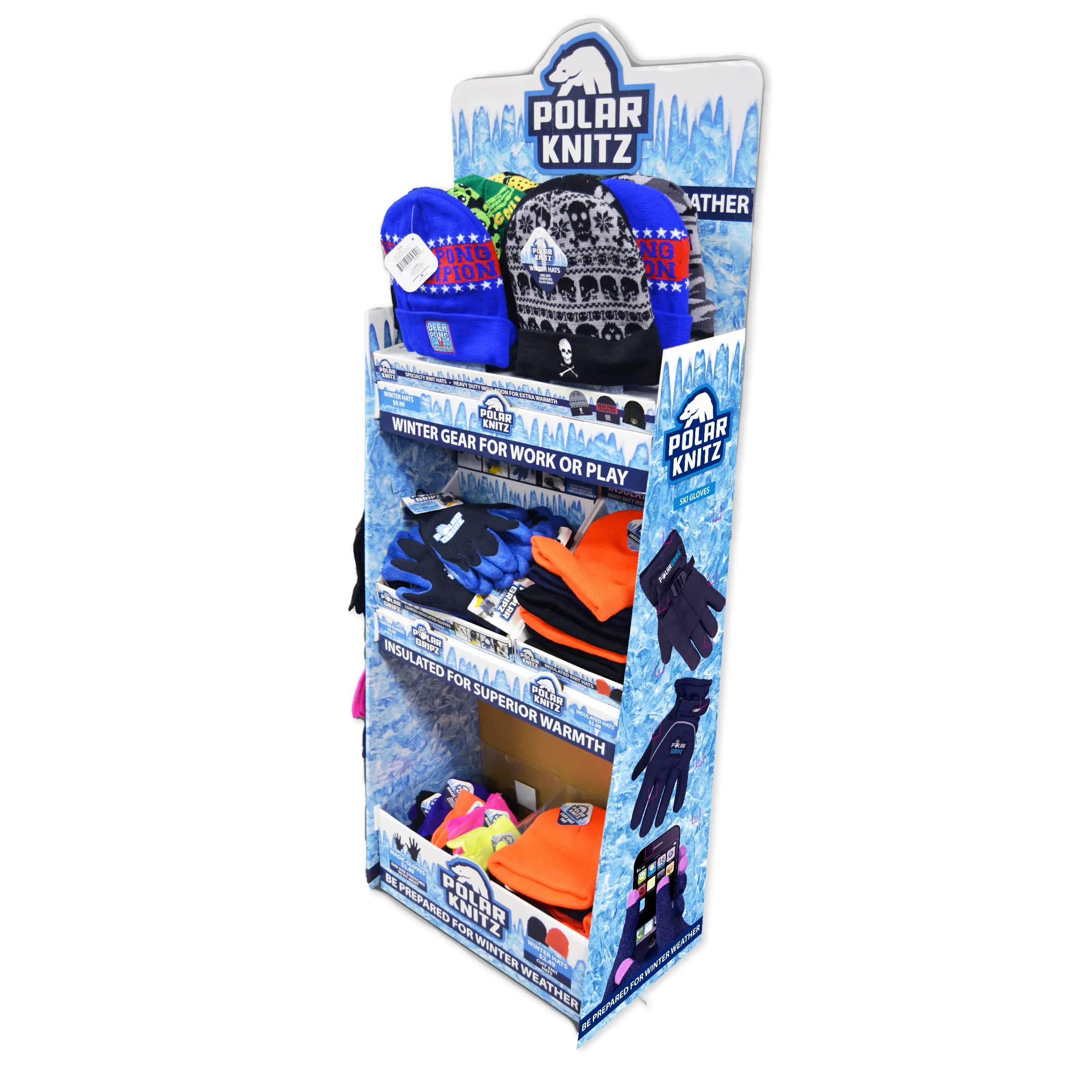 Winter Knit Hat Beanie and Glove Assortment Floor Display - 72 Pieces Per Retail Ready Display 88367