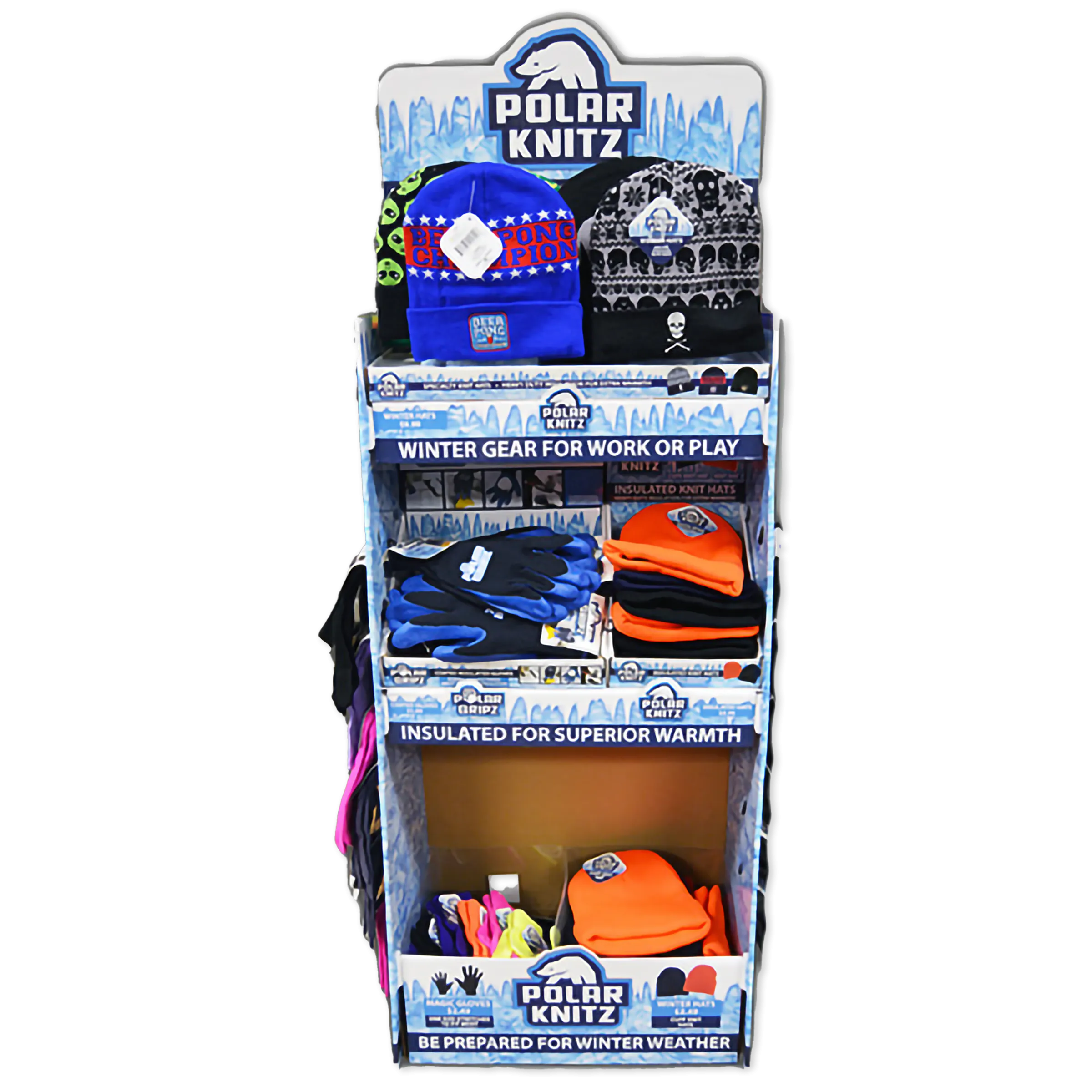 Winter Knit Hat Beanie and Glove Assortment Floor Display - 72 Pieces Per Retail Ready Display 88367