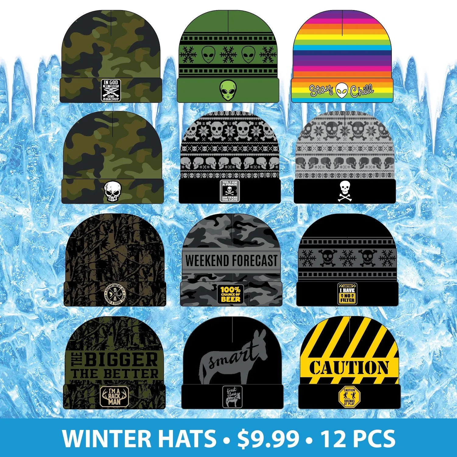 Winter Knit Hat Beanie and Glove Assortment Floor Display - 72 Pieces Per Retail Ready Display 88367